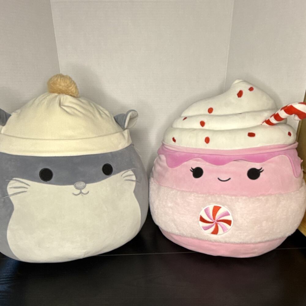 Squishmallows Large Gray Cat Plush Doll with Hat & Pink Cupcake Stuffed Animal